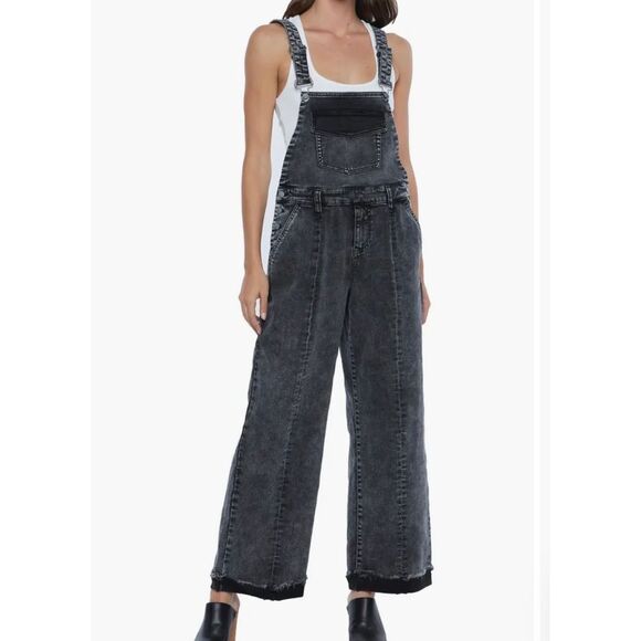 Wash Lab Storm Grey Overalls Sz‎ M NWT Wide Legs Rolled Frayed Hem WL1136J - Picture 4 of 16